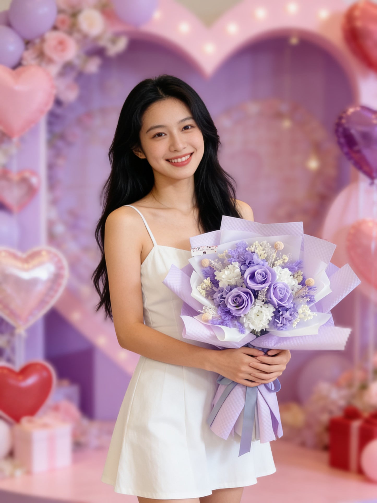 只因喜歡妳 3 枝紫色保鮮玫瑰花束｜保鮮花 永生花 生日花束