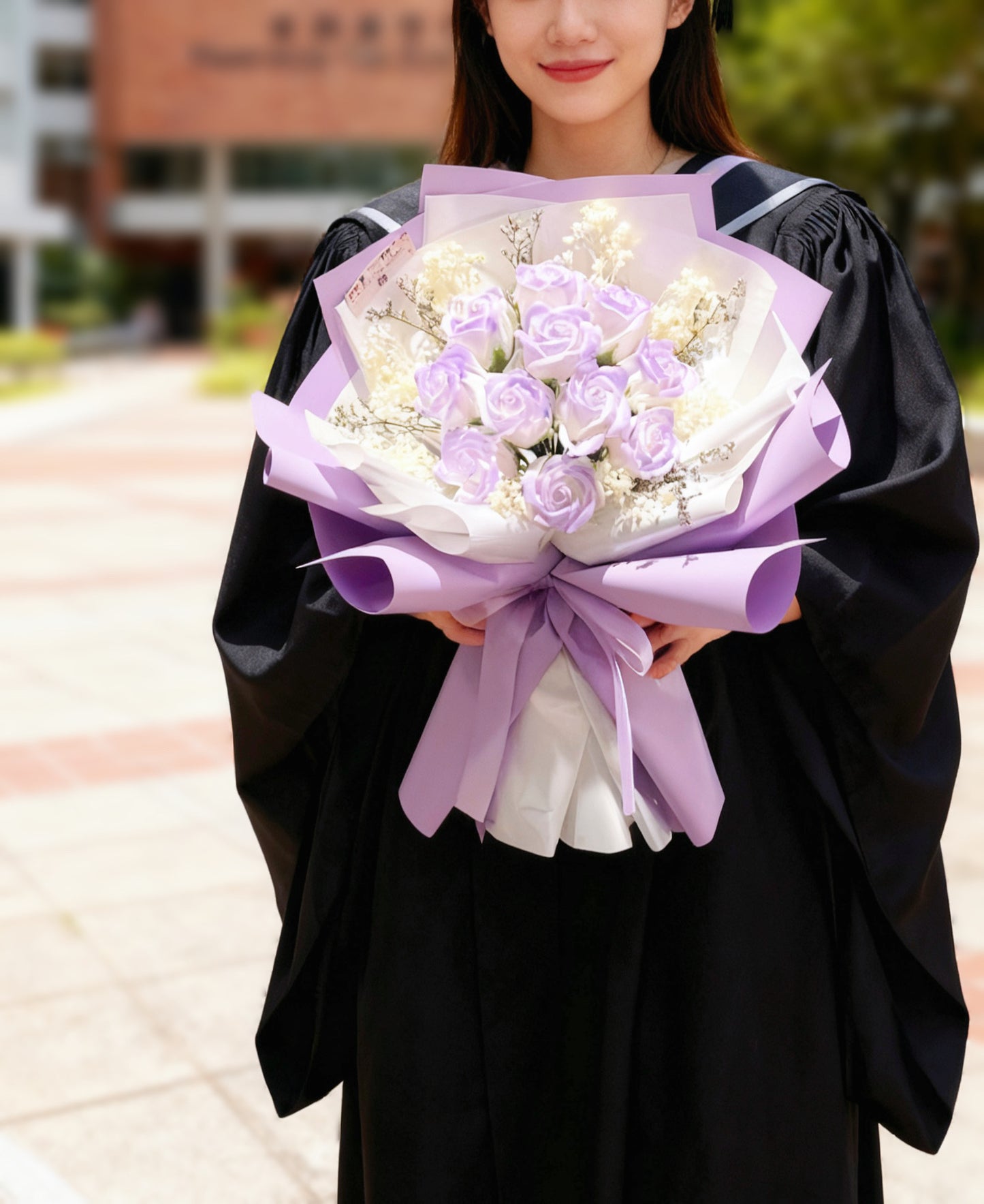 快樂畢業禮-11 枝漸變紫色 香梘玫瑰花束 ｜番梘花｜畢業花束 情人節花束 生日花束 中學 小學 幼稚園