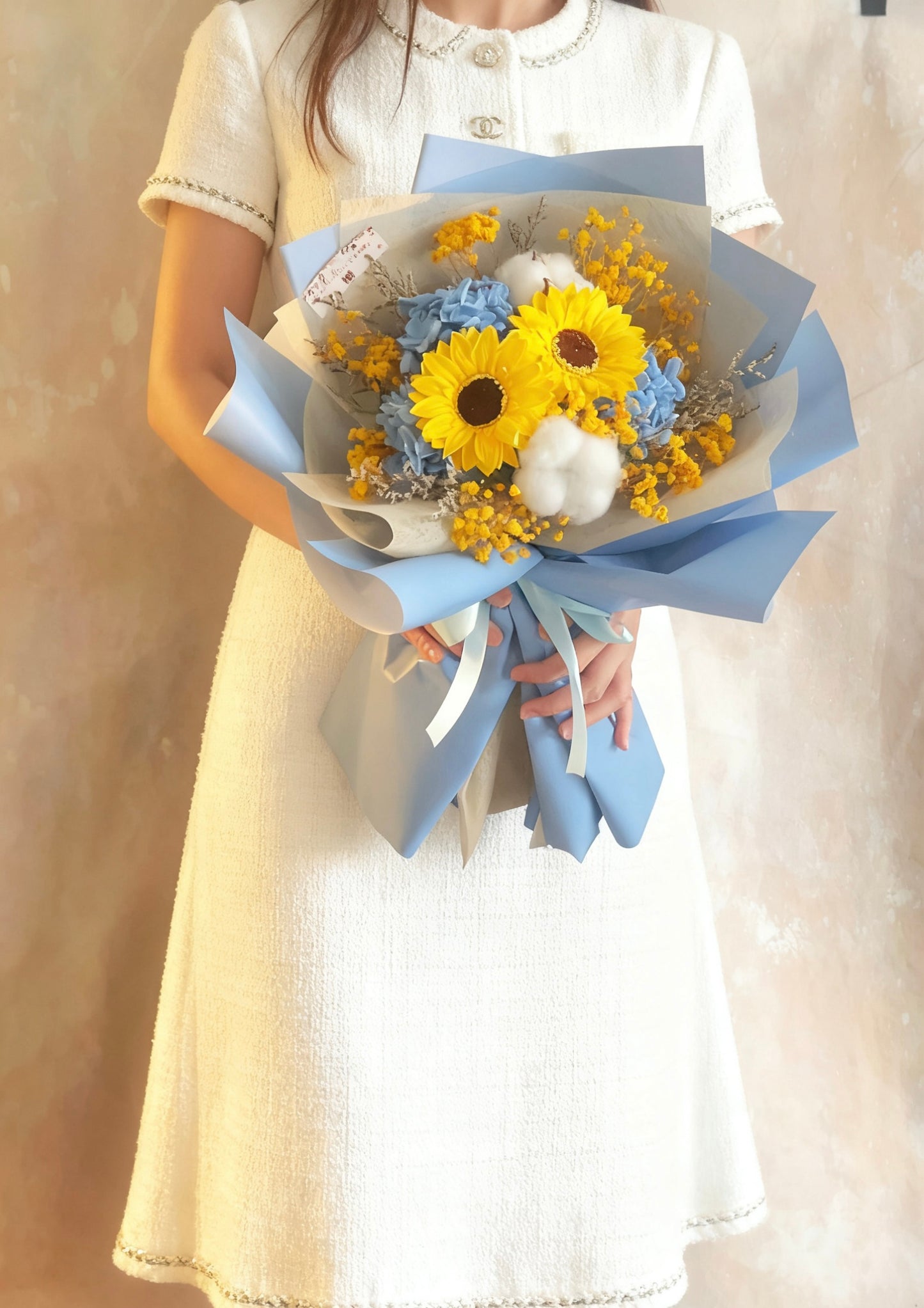 2 枝太陽花 陽光路上 - 藍色系太陽花束｜香梘花向日葵 ｜番梘花 畢業花束 中學 小學 幼稚園