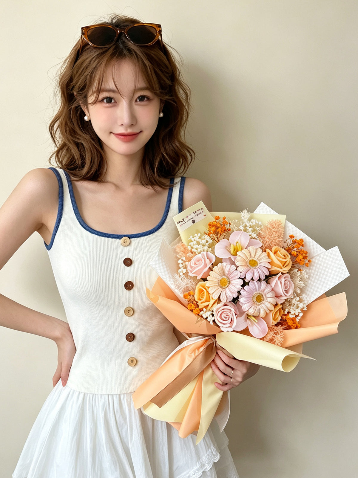 （有現貨）畢業花束 橙月 －番梘太陽花菊 玫瑰花束 鬱金香｜畢業花束  小學 幼稚園