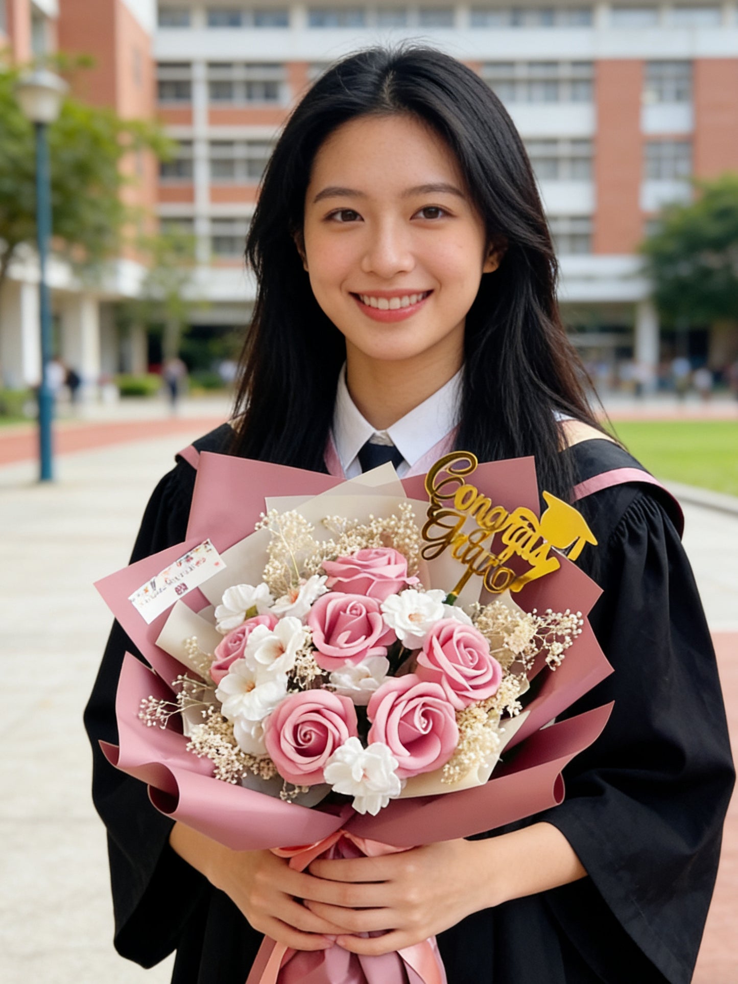 豆沙粉紅 6枝夢香梘玫瑰花束 ｜番梘花｜畢業花束 情人節花束 生日花束 中學 小學 幼稚園