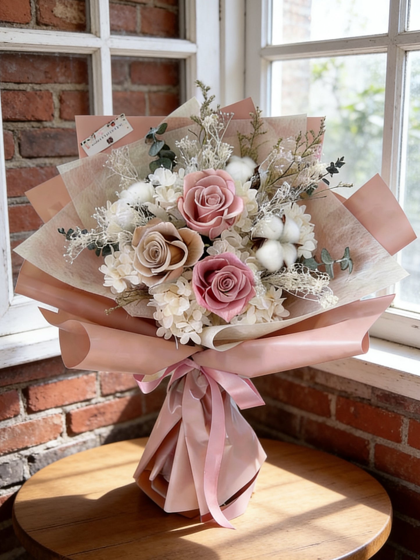 3 枝復古奶茶大地色系－保鮮玫瑰花束｜保鮮花 永生花 畢業花束 生日花束