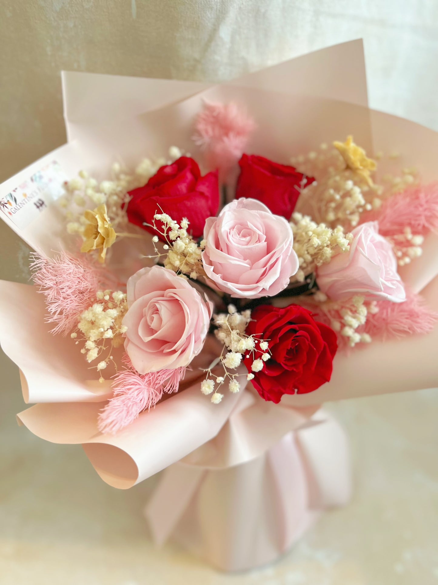 （有現貨）甜蜜七夕 粉紅色 紅色6 枝保鮮玫瑰花束｜保鮮花 永生花 生日花束