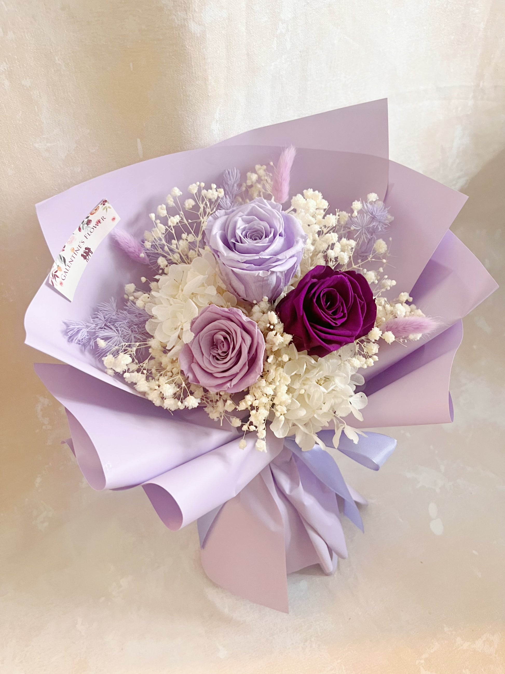 （有現貨）3 枝紫色系－保鮮玫瑰花束｜保鮮花 永生花 畢業花束 生日花束