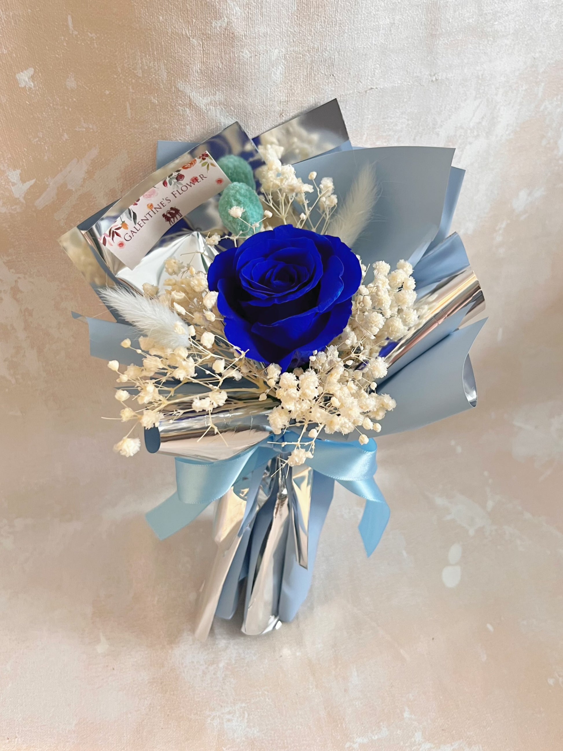 典雅寳藍 單枝保鮮玫瑰小花束｜保鮮花 永生花 畢業花束 乾花