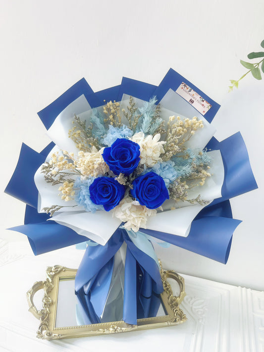 3 枝玫瑰藍調舞曲 寶藍玫瑰花束｜保鮮花 永生花束 畢業花束