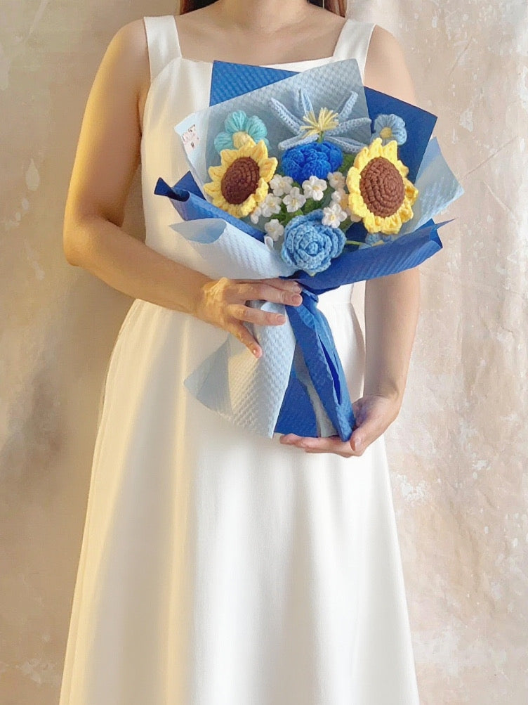 ）蔚籃心情 針織花束 太陽花 向日葵 畢業禮物 畢業花束 公仔花束 生日 中學 小學 幼稚園