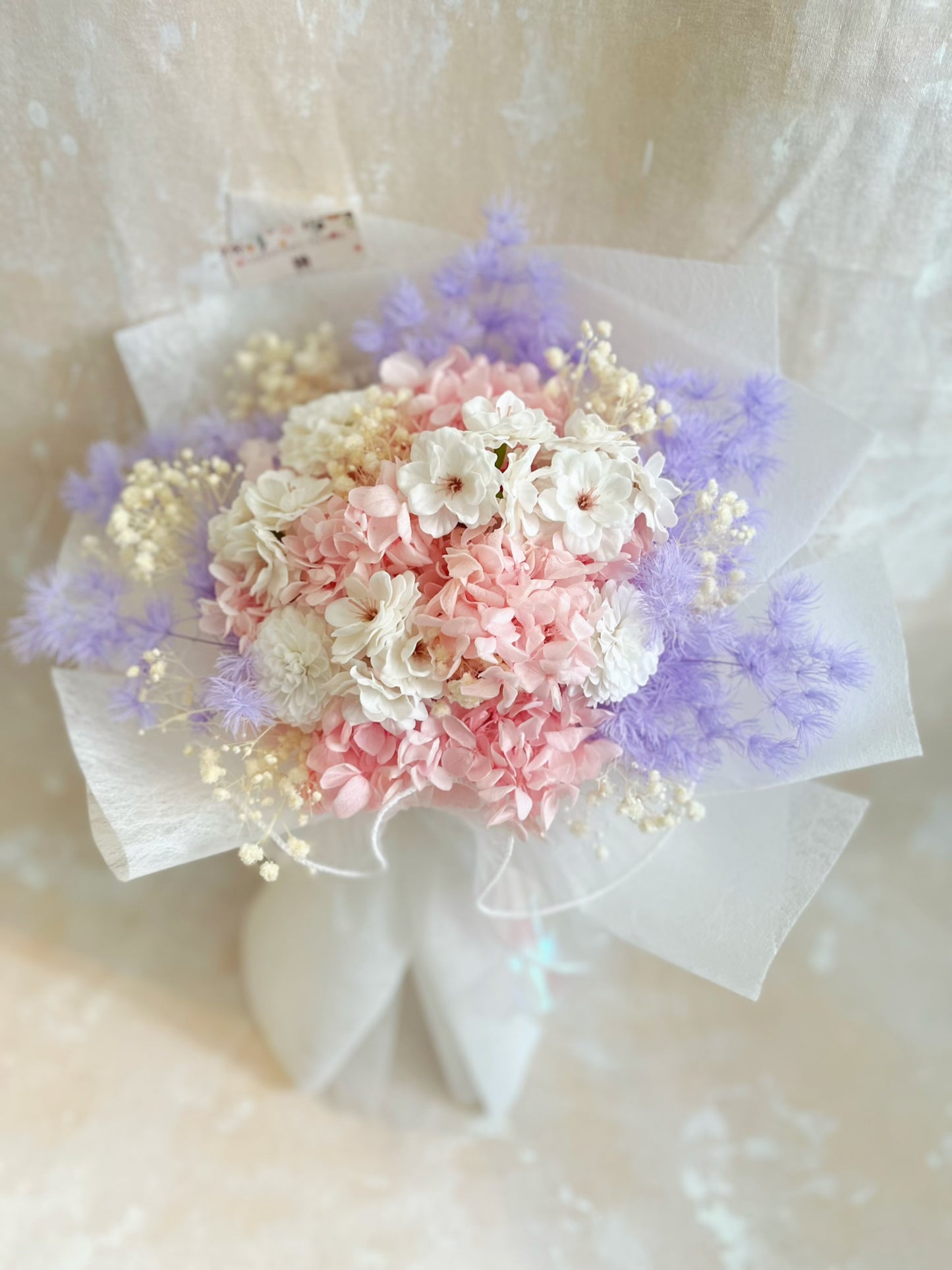 （混合花束）夢保幻國度 保鮮繡球花 +番梘花+ 乾花畢業花束  小學 幼稚園