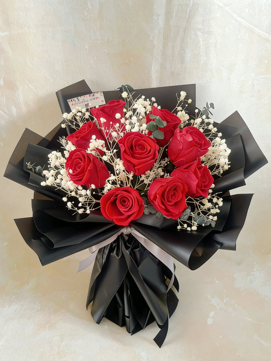 (情人節預訂) 經典紅色9枝保鮮玫瑰花束｜保鮮花 永生花 畢業花束