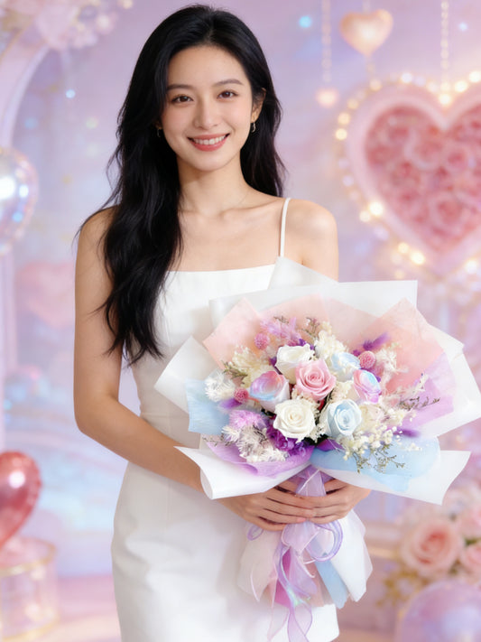 (情人節預訂) 夢幻小公主 7 枝保鮮玫瑰花束｜保鮮花 永生花 畢業花束