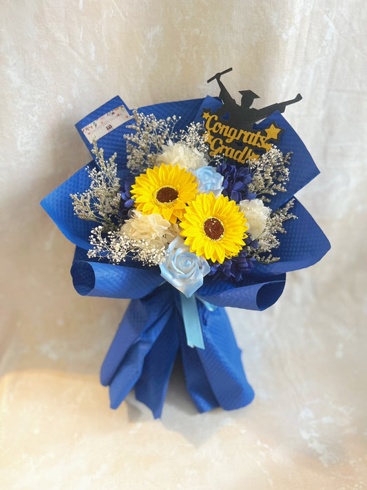 有現貨）經典畢業花－香梘太陽花 玫瑰花束 向日葵｜香梘花｜畢業花束 中學 小學 幼稚園