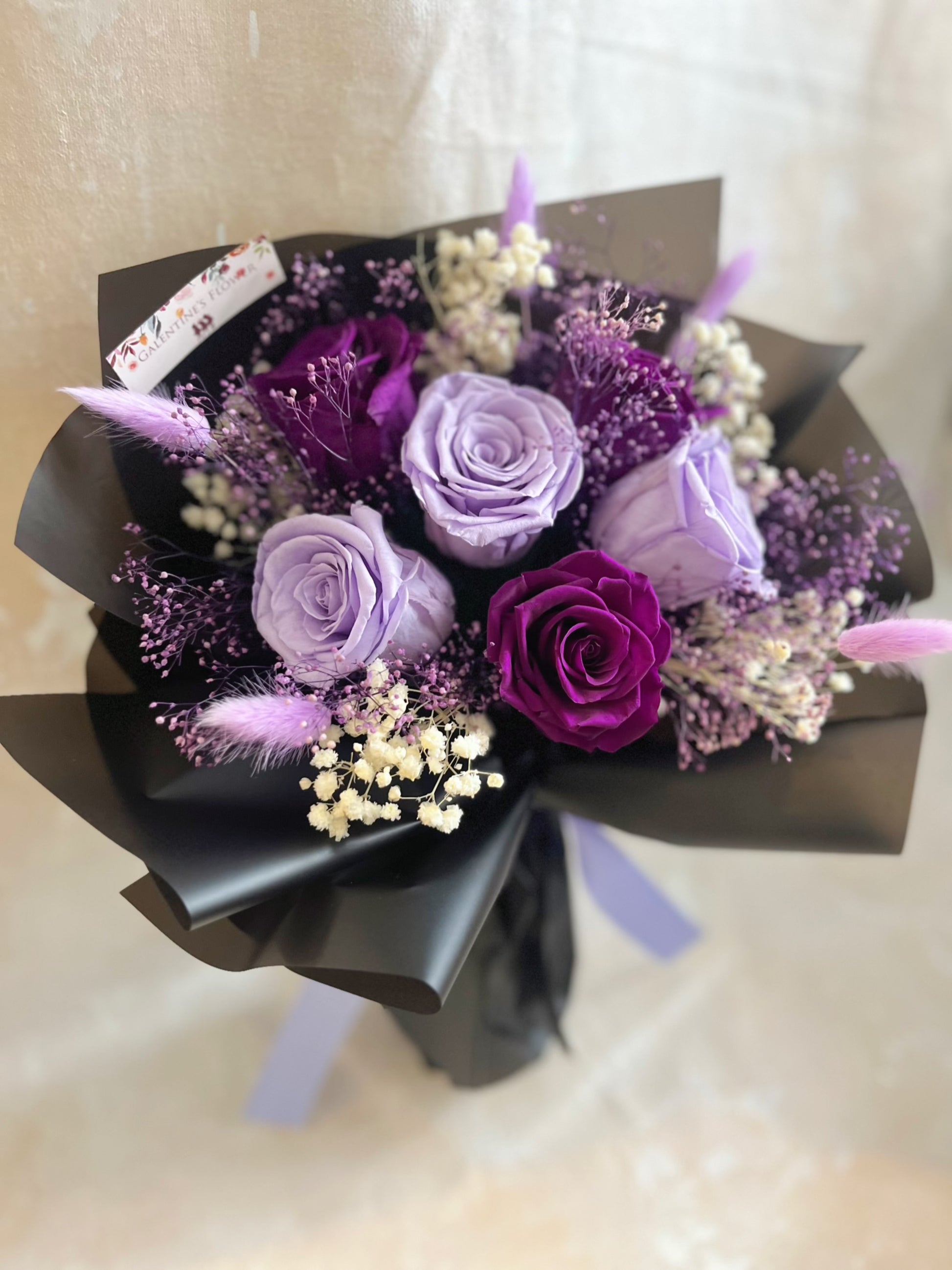 （有現貨）甜蜜時刻 紫色6 枝保鮮玫瑰花束｜保鮮花 永生花 生日花束