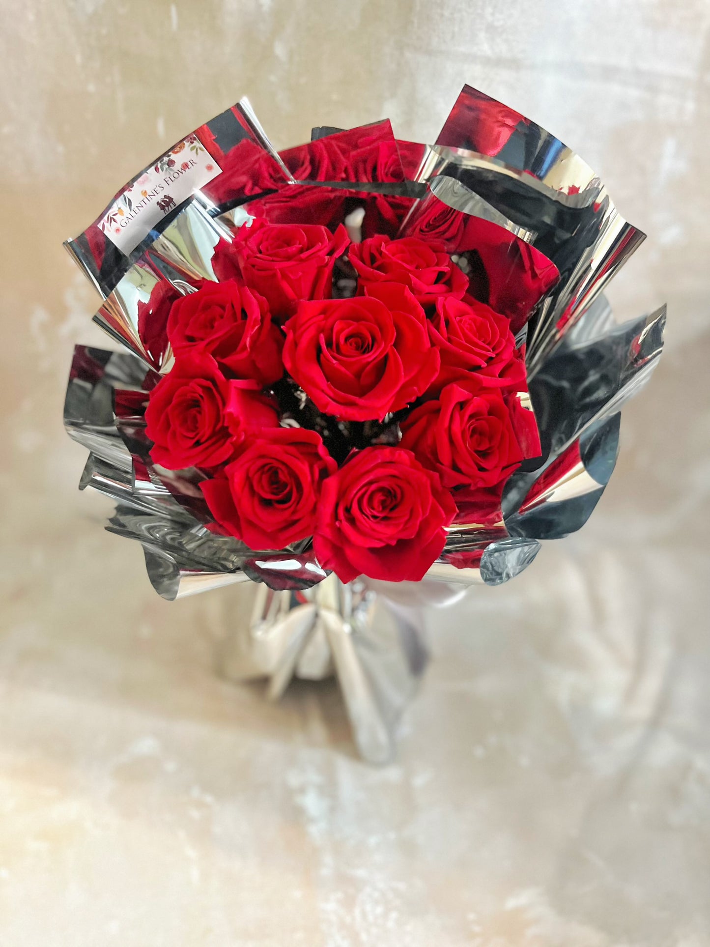 時尚打卡鏡面9枝保鮮玫瑰花束｜保鮮花 永生花 畢業花束