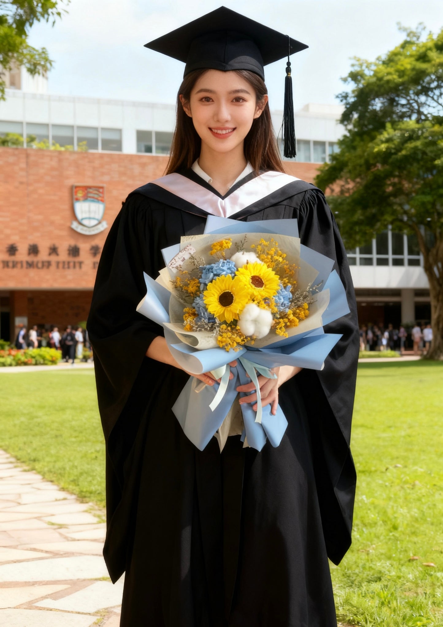 2 枝太陽花 陽光路上 - 藍色系太陽花束｜香梘花向日葵 ｜番梘花 畢業花束 中學 小學 幼稚園