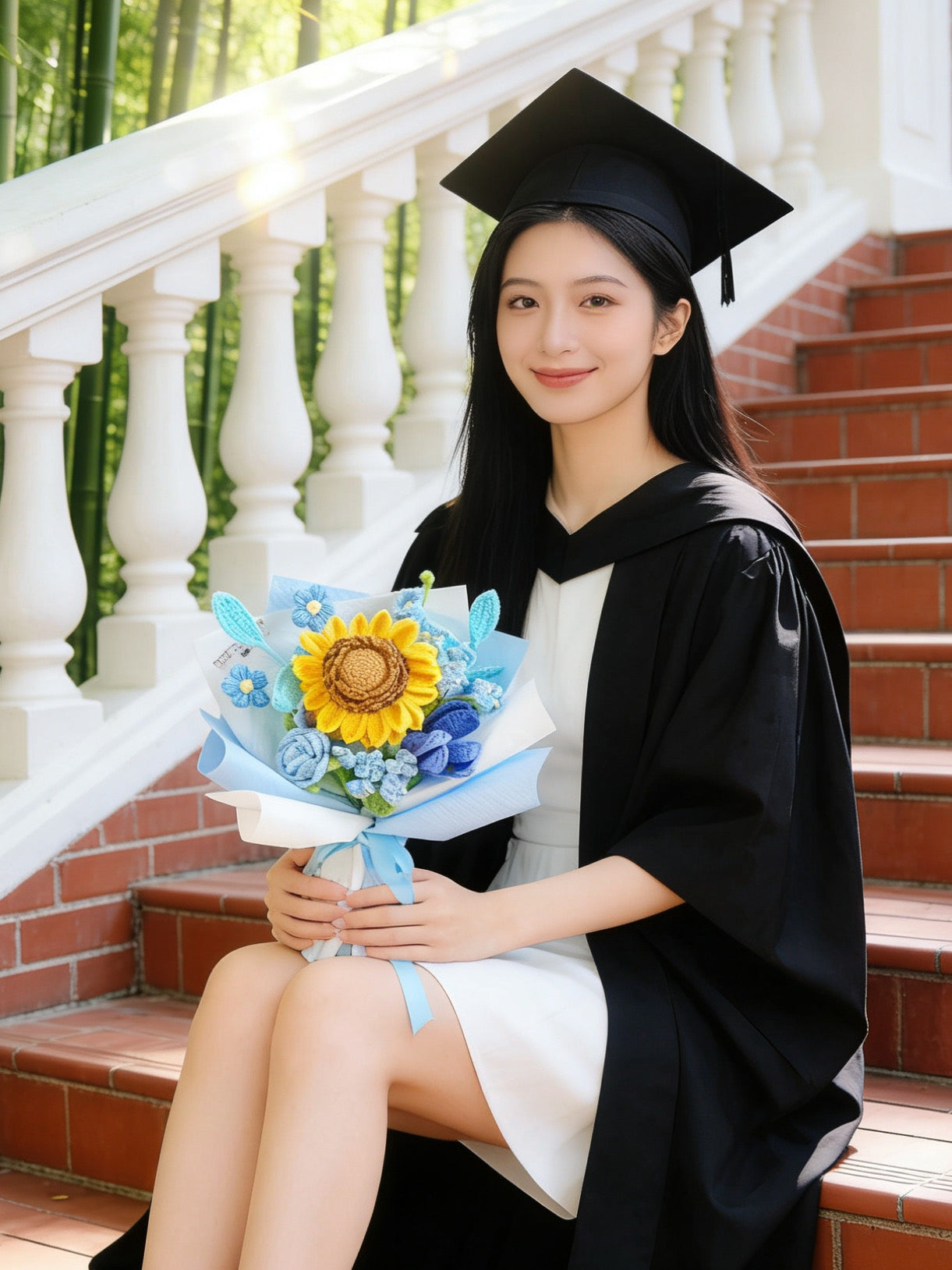 夏日之子 針織花束 太陽花 向日葵 畢業禮物 畢業花束 公仔花束 生日 中學 小學 幼稚園