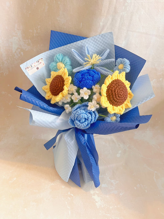 （有現貨）蔚籃心情 針織花束 太陽花 向日葵 畢業禮物 畢業花束 公仔花束 生日 中學 小學 幼稚園