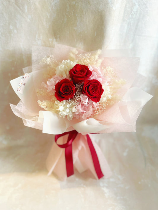 3 枝紅色保鮮玫瑰花束｜保鮮花 永生花 畢業花束 生日花束 情人節花束