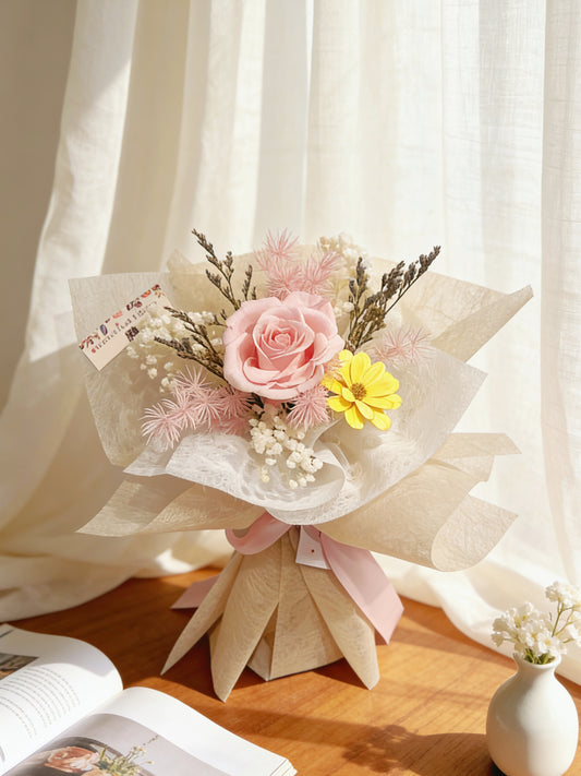 春天美麗 單枝保鮮玫瑰小花束｜保鮮花 永生花 畢業花束 乾花