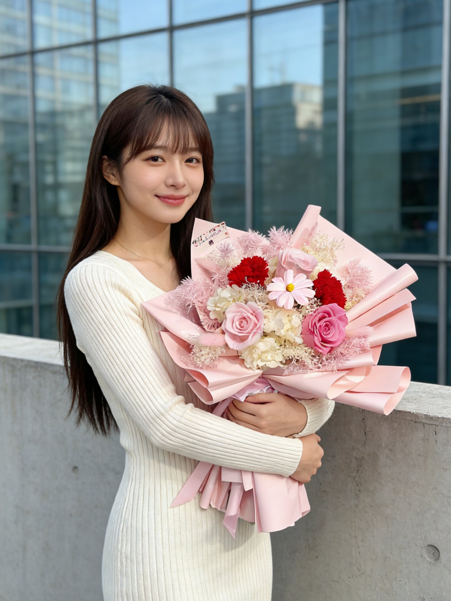 2026母親節-温婉優雅媽媽5枝保鮮玫瑰 康乃馨花束｜保鮮花 永生花 生日花束