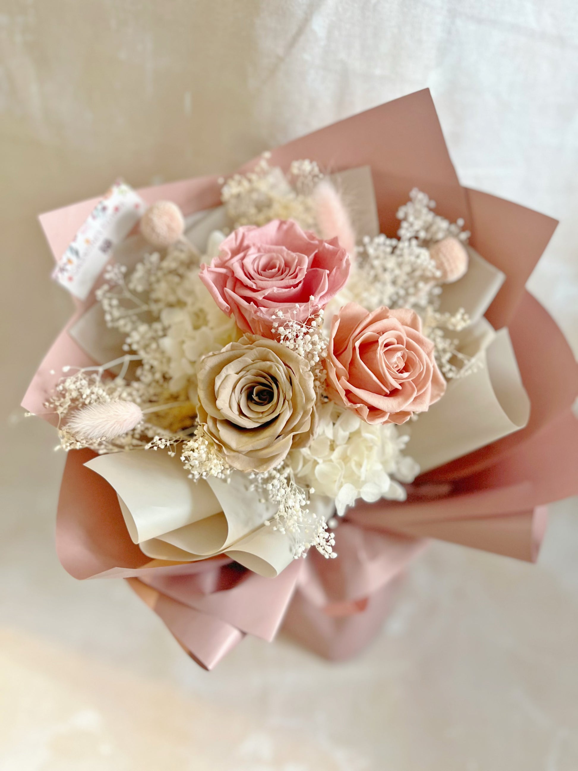 （有現貨）3 枝大地色系－保鮮玫瑰花束｜保鮮花 永生花 畢業花束 生日花束