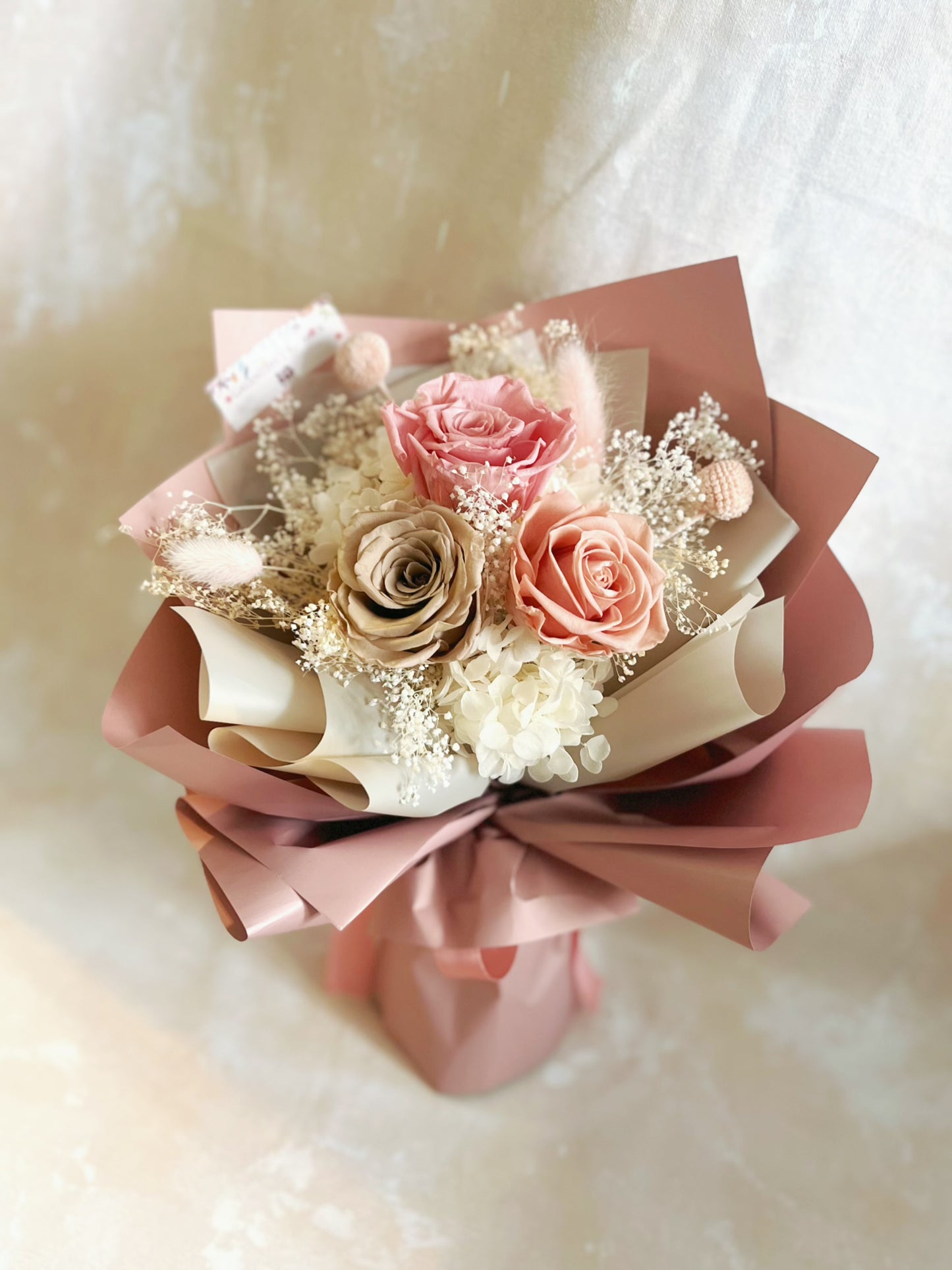 （有現貨）3 枝大地色系－保鮮玫瑰花束｜保鮮花 永生花 畢業花束 生日花束