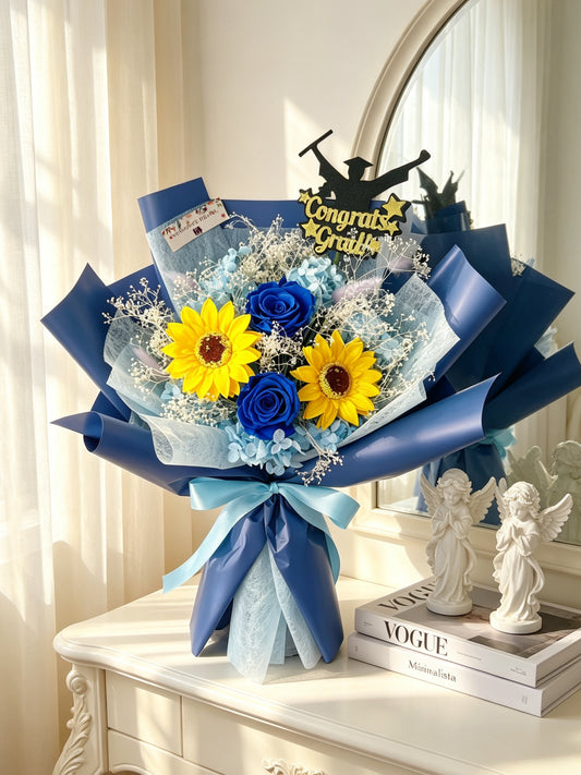 3 枝玫瑰快樂晴天-天空藍玫瑰花束｜保鮮花 永生花束 畢業花束 生日花束