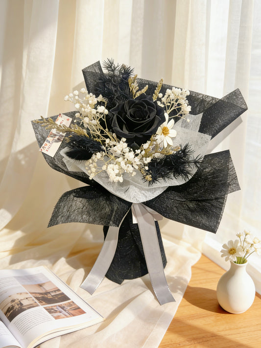 黑色美麗 單枝保鮮玫瑰小花束｜保鮮花 永生花 畢業花束 乾花