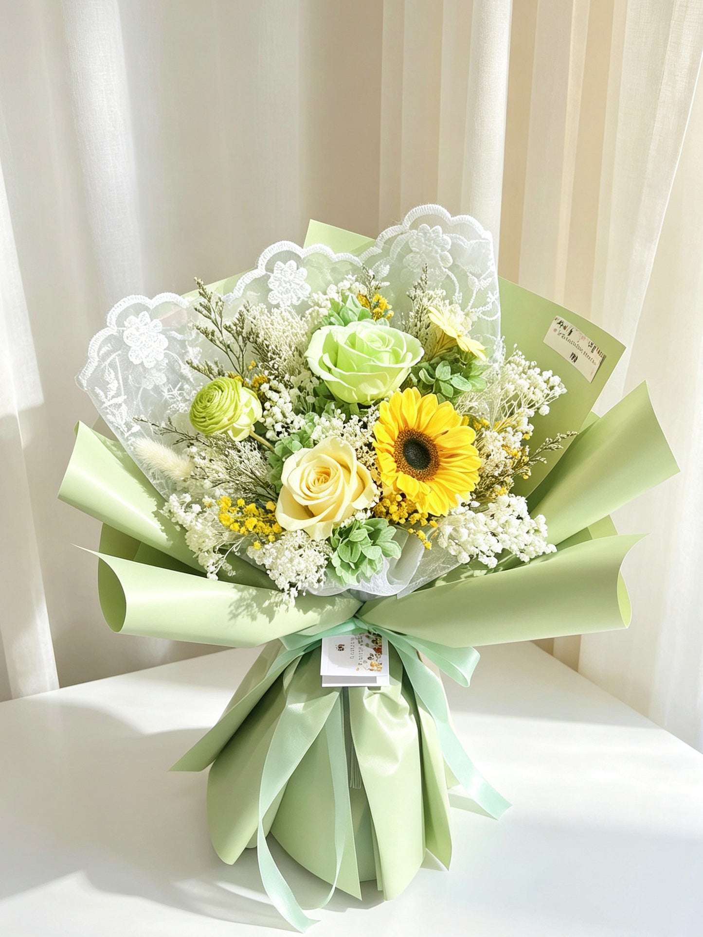 （有現貨）春日步 永生花 3 枝太陽花保鮮玫瑰花束｜保鮮花 畢業花束 admission 律師