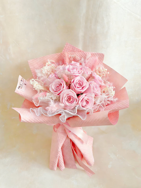 (情人節預訂) 深愛你 11枝粉紅保鮮玫瑰花束｜保鮮花 永生花 生日花束