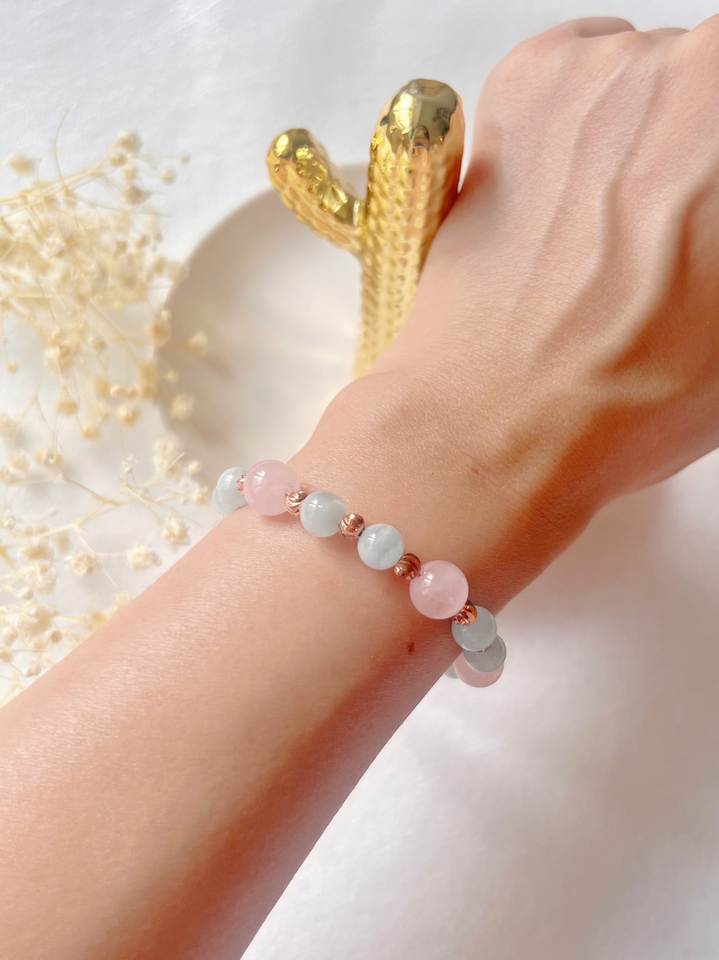 粉晶 海藍寶 水晶手鏈 姊妹禮物