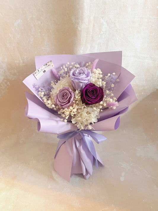 （有現貨）3 枝紫色系－保鮮玫瑰花束｜保鮮花 永生花 畢業花束 生日花束