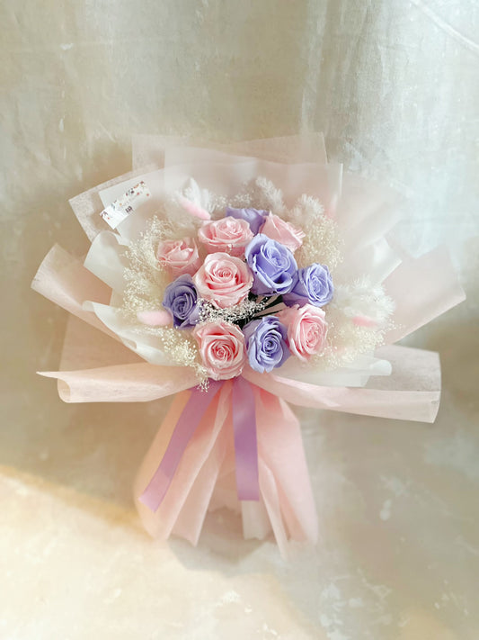 Fall in Love 11枝粉紅+紫保鮮玫瑰花束｜保鮮花 永生花 生日花束