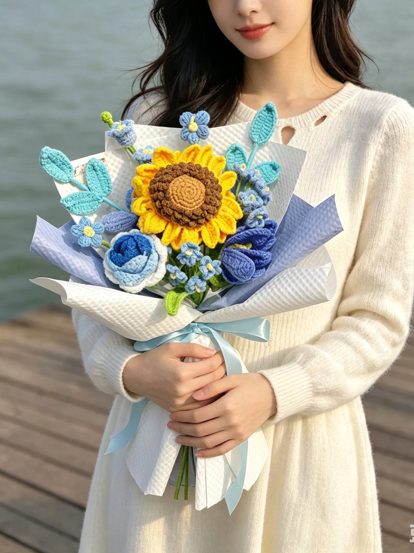 （有現貨）夏日之子 針織花束 太陽花 向日葵 畢業禮物 畢業花束 公仔花束 生日 中學 小學 幼稚園