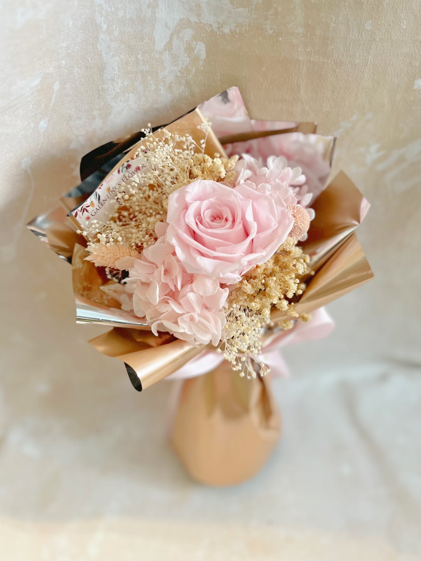 公主粉紅 單枝保鮮玫瑰小花束｜保鮮花 永生花 畢業花束 乾花