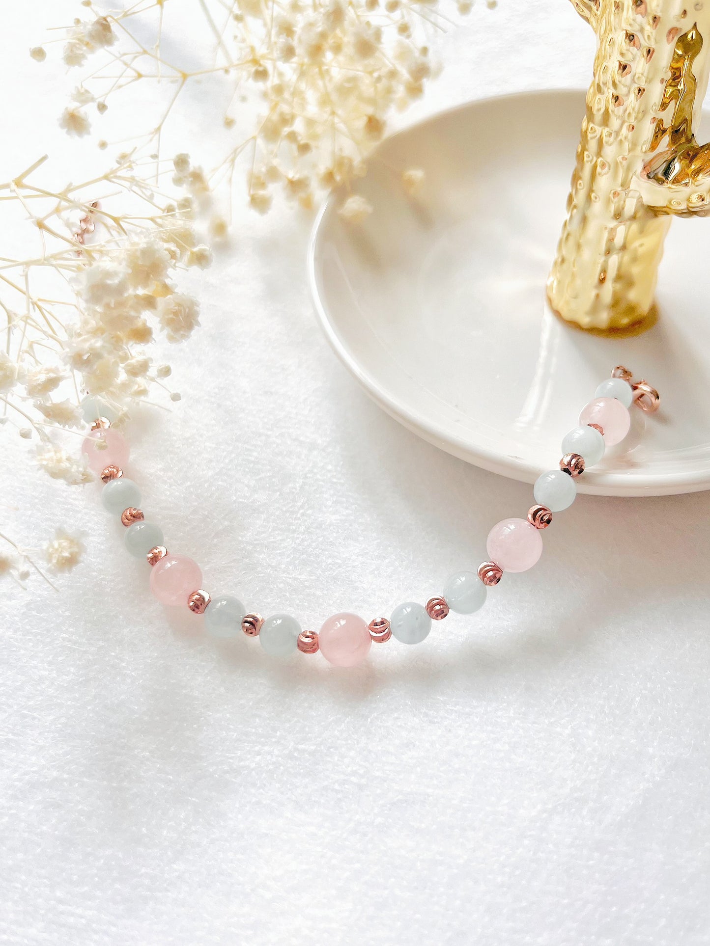 粉晶 海藍寶 水晶手鏈 姊妹禮物