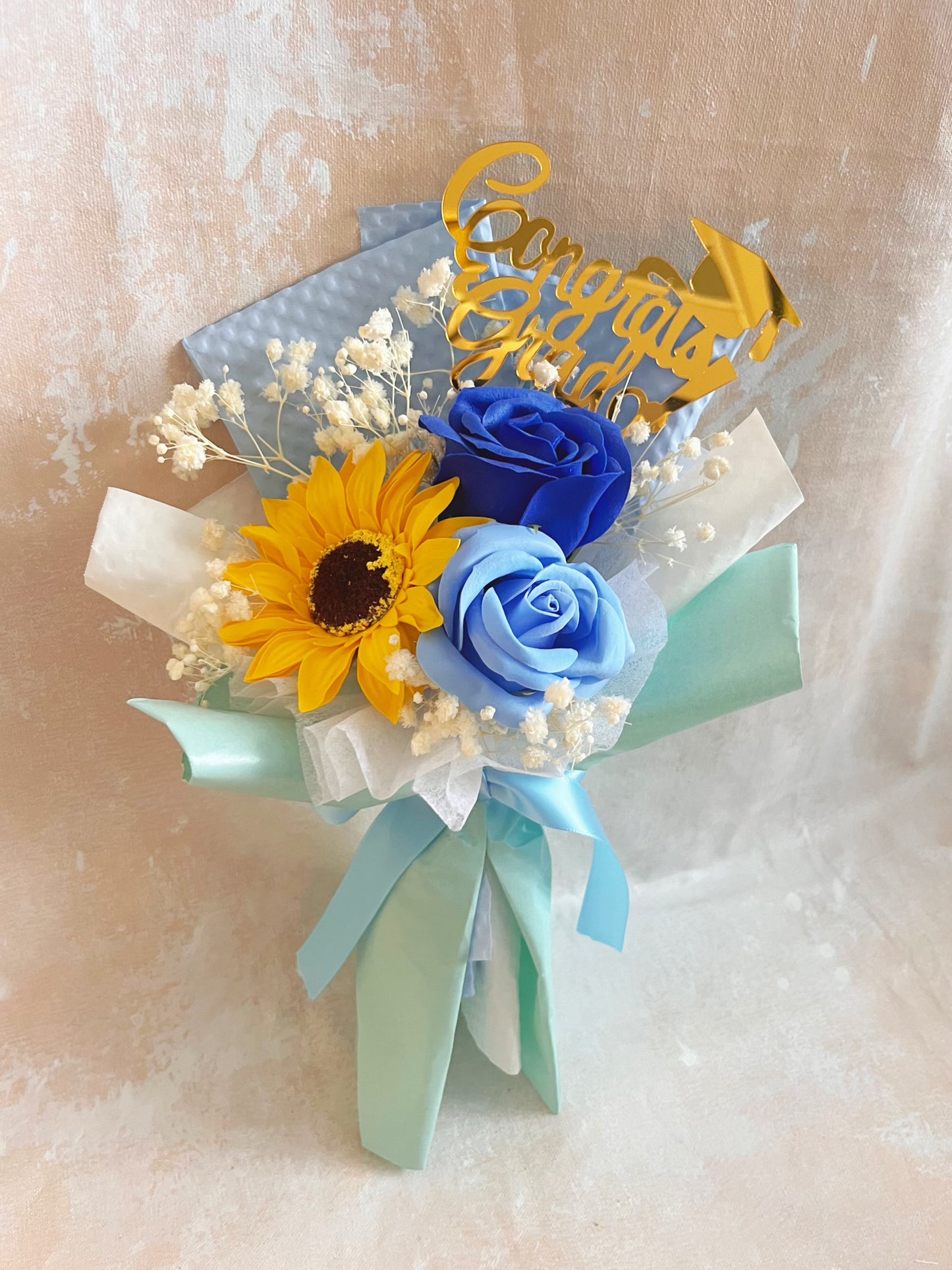 小小畢業禮 畢業花束精選 1枝太陽花花束 + 玫瑰花｜香梘花生日花束 中學 小學 幼稚園