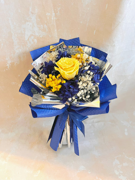 中秋浪漫星月夜 梵高Starry Night 黃玫瑰過單枝保鮮玫瑰小花束｜保鮮花 永生花 畢業花束 乾花