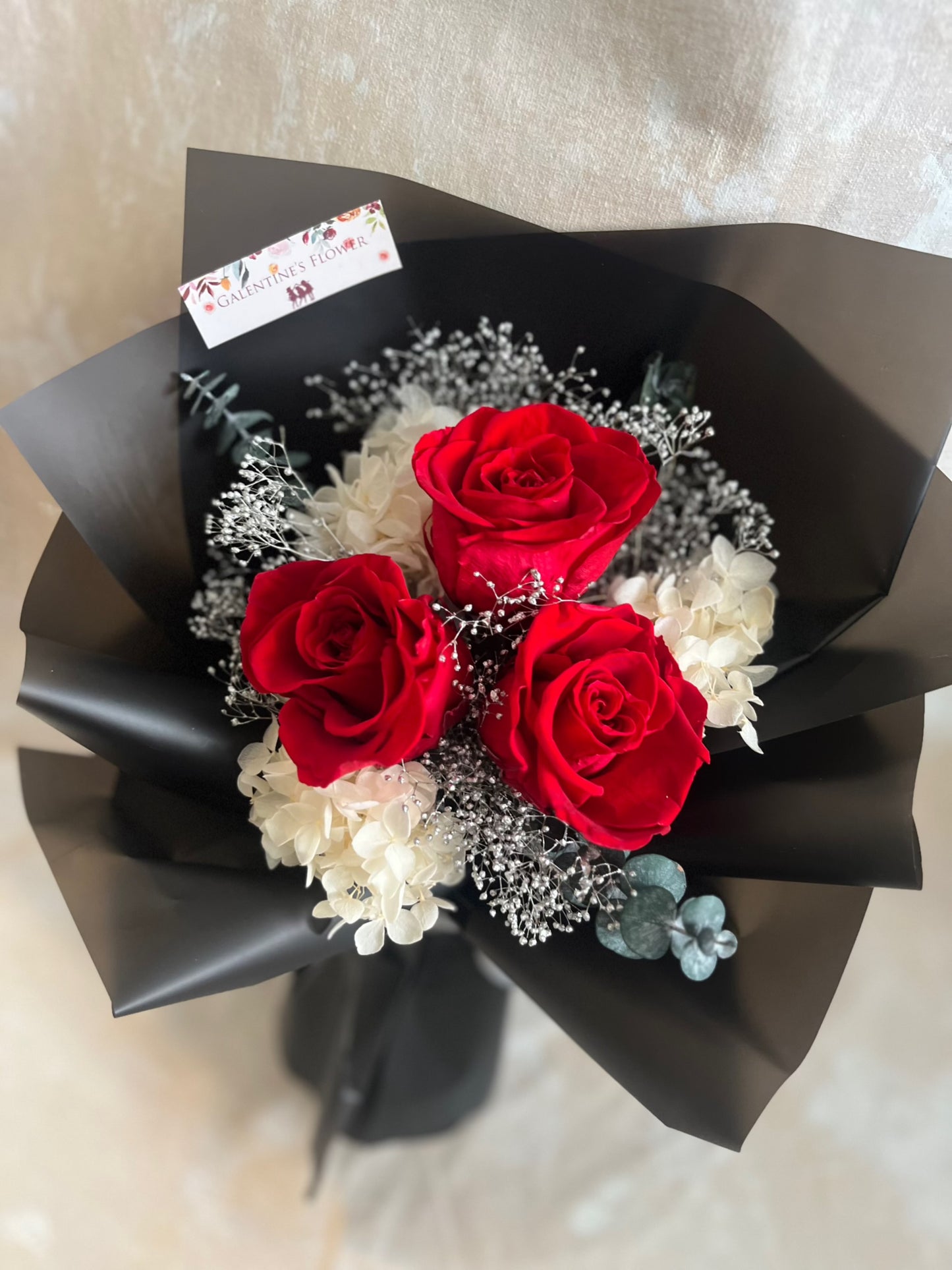 3 枝午夜熱情紅色－保鮮玫瑰花束｜保鮮花 永生花 畢業花束 生日花束