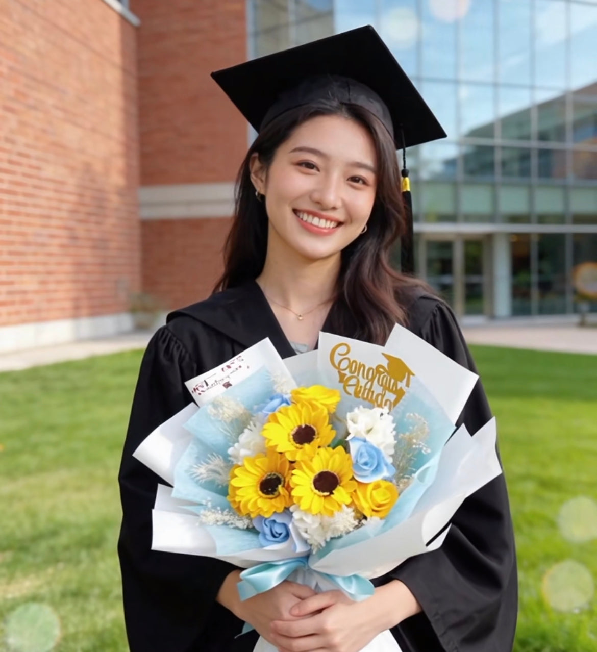 美好將來－香梘太陽花 玫瑰花束 向日葵｜香梘花｜畢業花束  小學 幼稚園