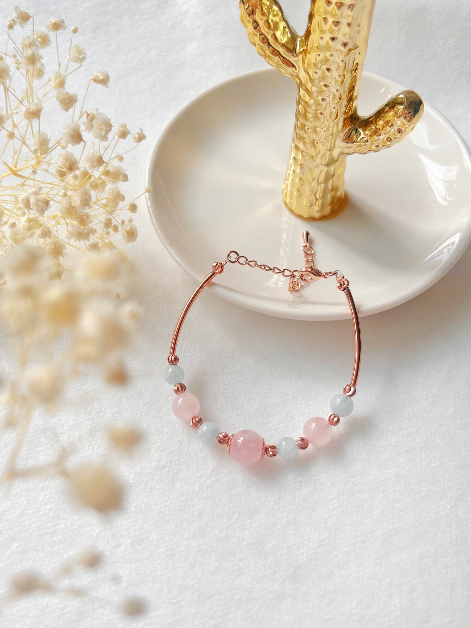 粉晶 海藍寶 水晶手鏈 姊妹禮物 畢業禮物