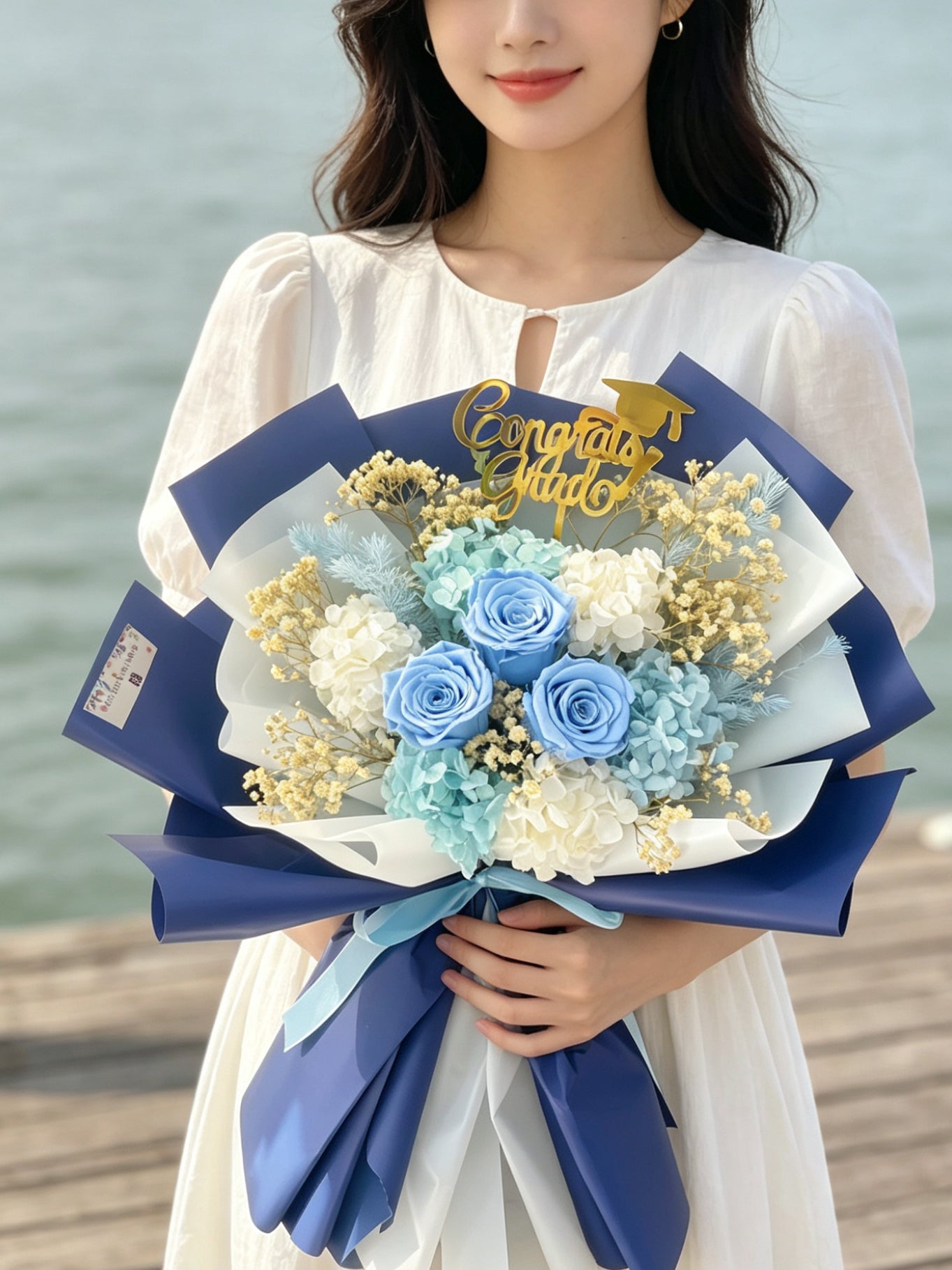 3 枝玫瑰快樂晴天-天空藍玫瑰花束｜保鮮花 永生花束 畢業花束 生日花束