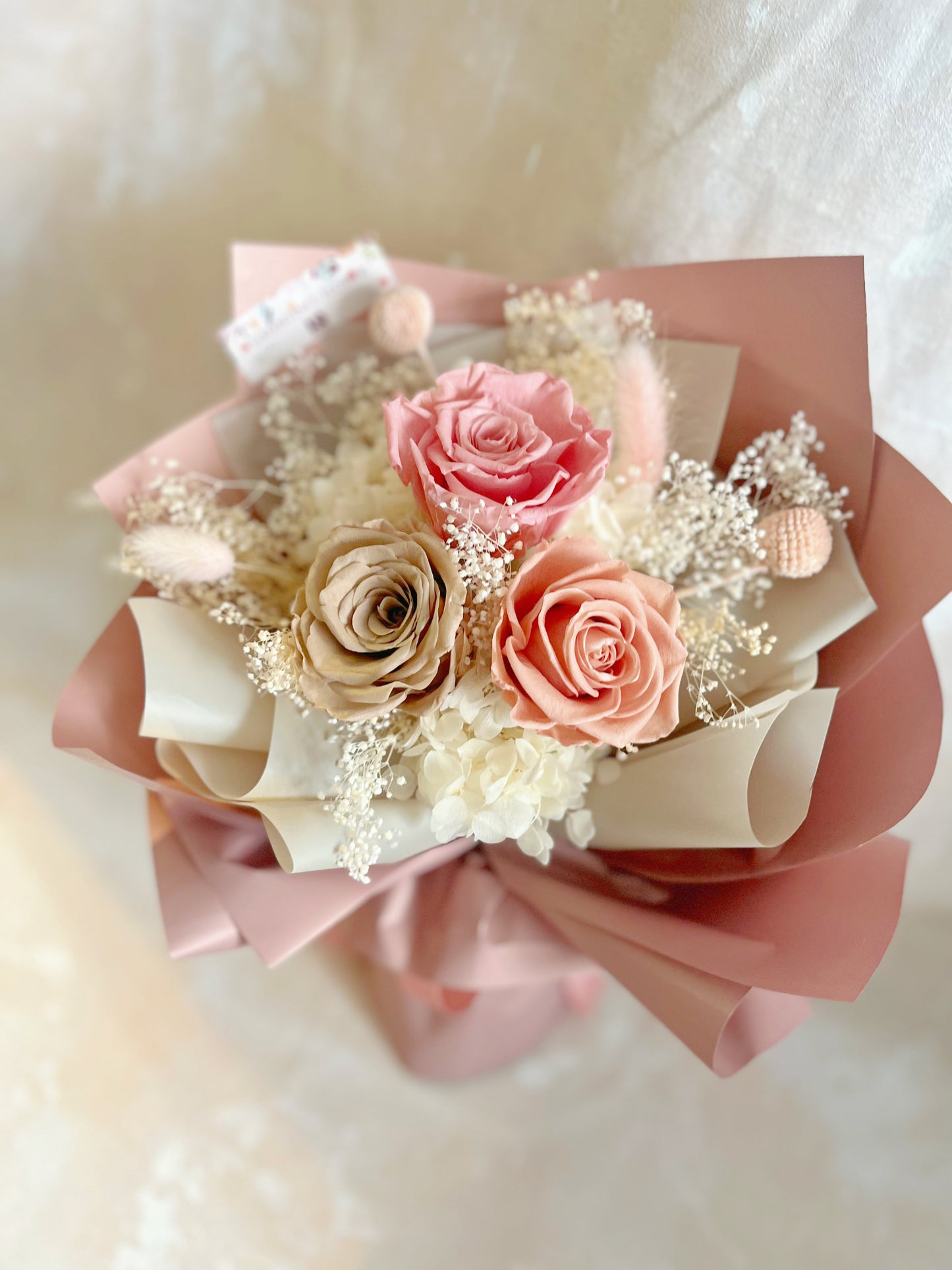 （有現貨）3 枝大地色系－保鮮玫瑰花束｜保鮮花 永生花 畢業花束 生日花束