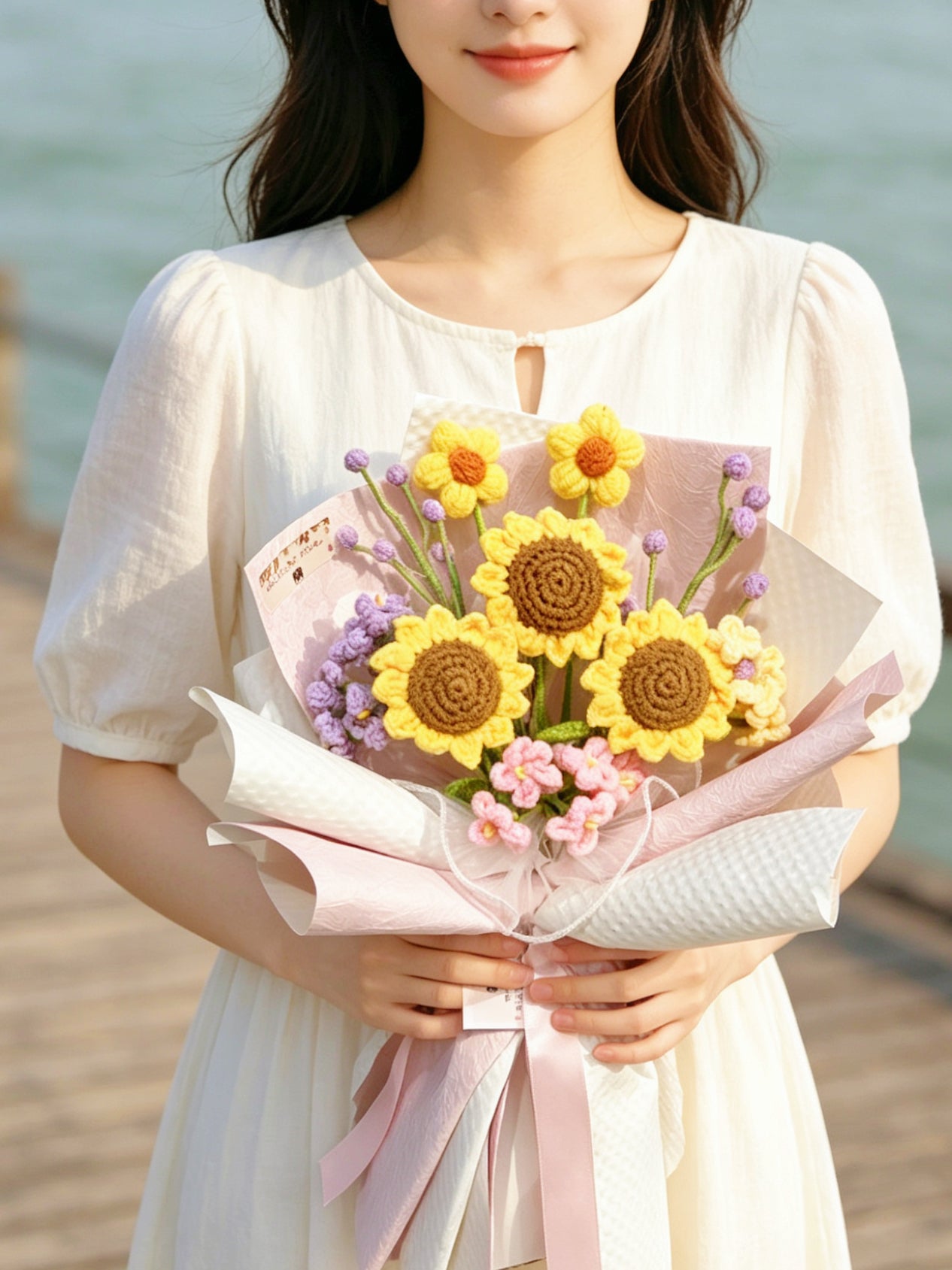 陽光派對 針織花束 太陽花 向日葵 畢業禮物 畢業花束 公仔 生日花束 中學 小學 幼稚園