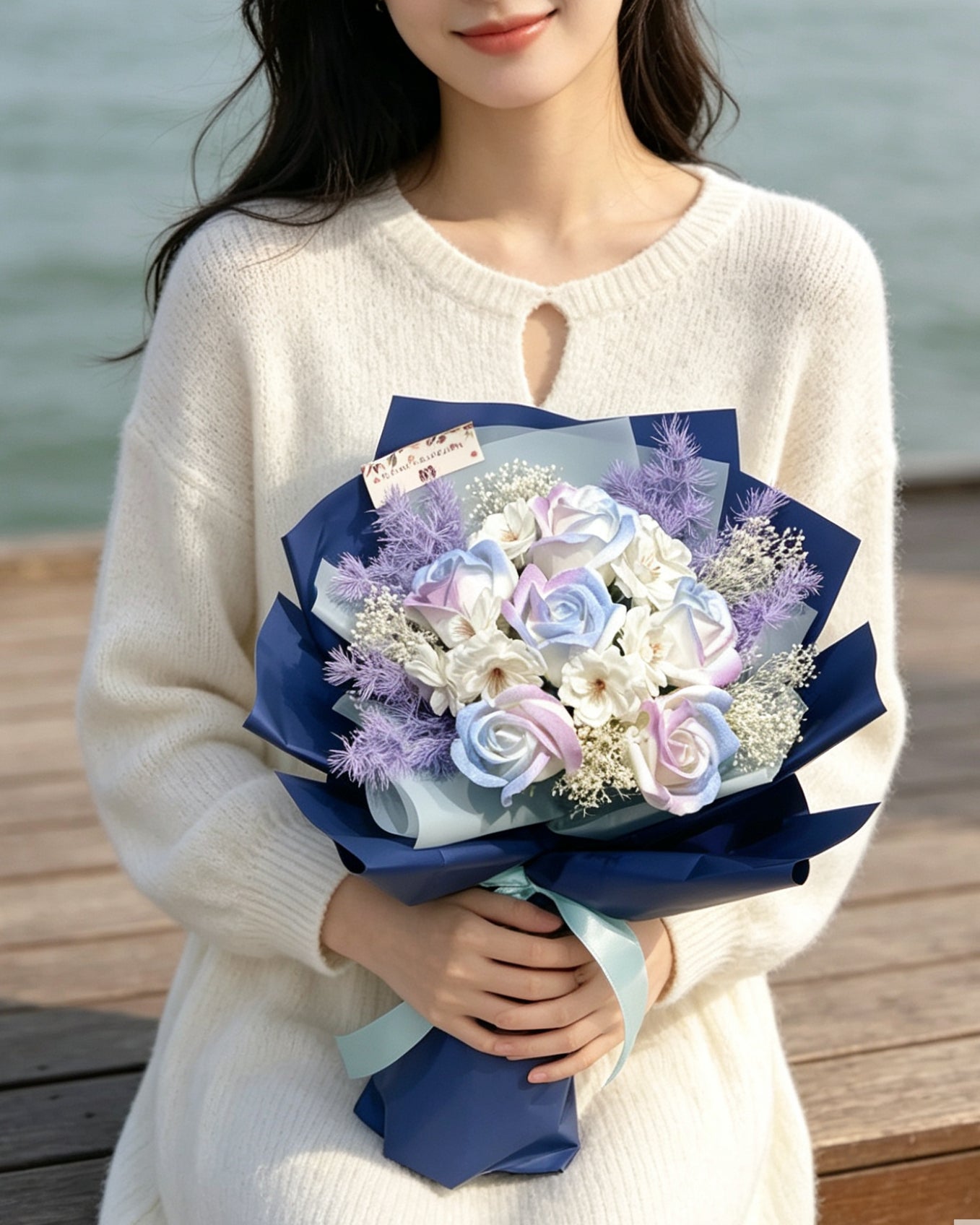 Unicorn 獨角獸6枝夢幻紫藍香梘玫瑰花束 ｜番梘花｜畢業花束 情人節花束 生日花束 中學 小學 幼稚園
