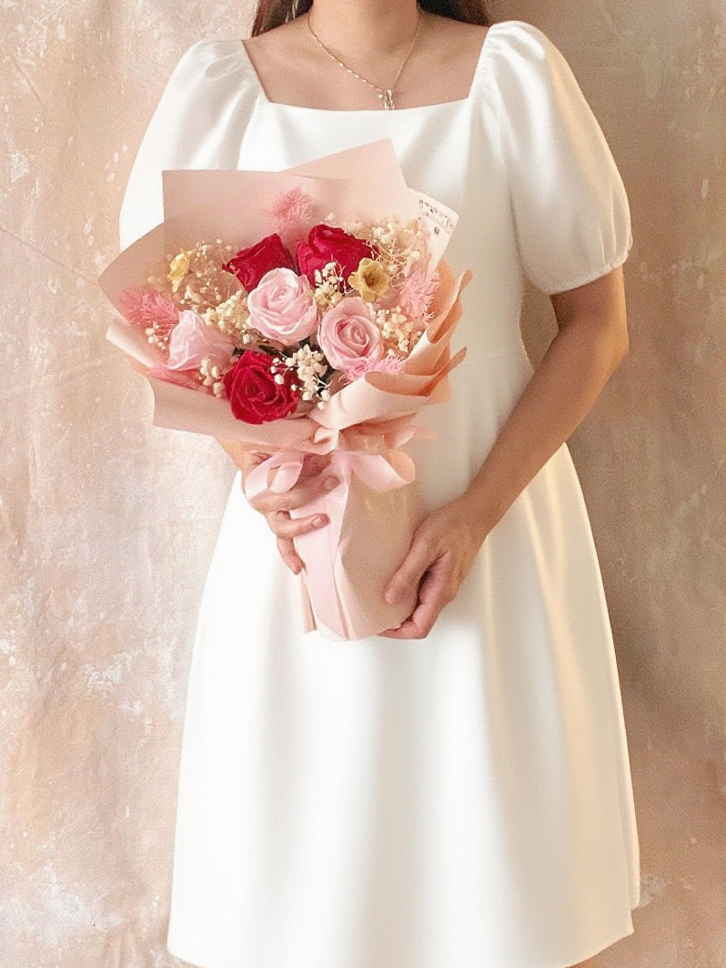 甜蜜晚上 粉紅色 紅色6 枝保鮮玫瑰花束｜保鮮花 永生花 生日花束