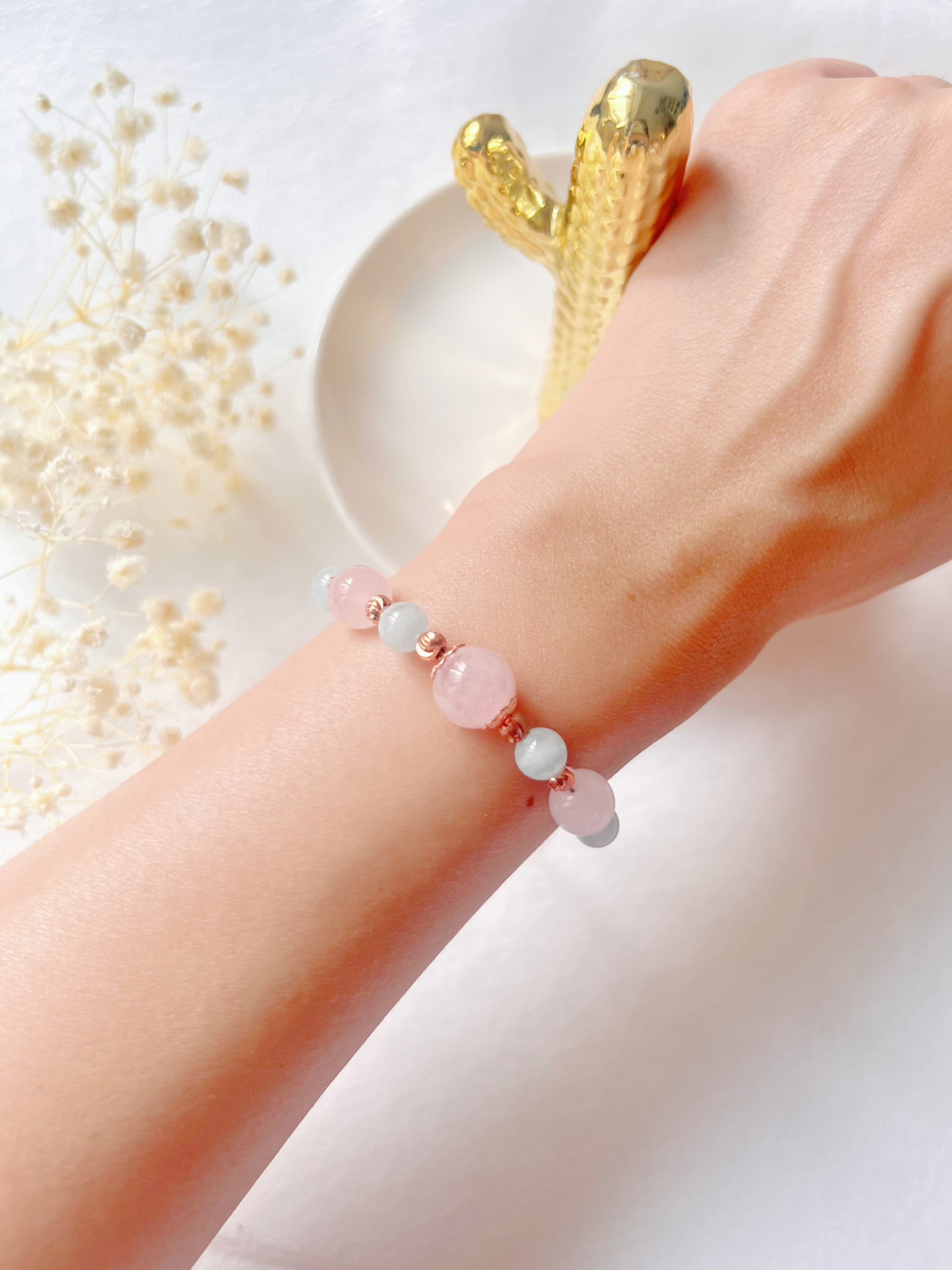 粉晶 海藍寶 水晶手鏈 姊妹禮物 畢業禮物