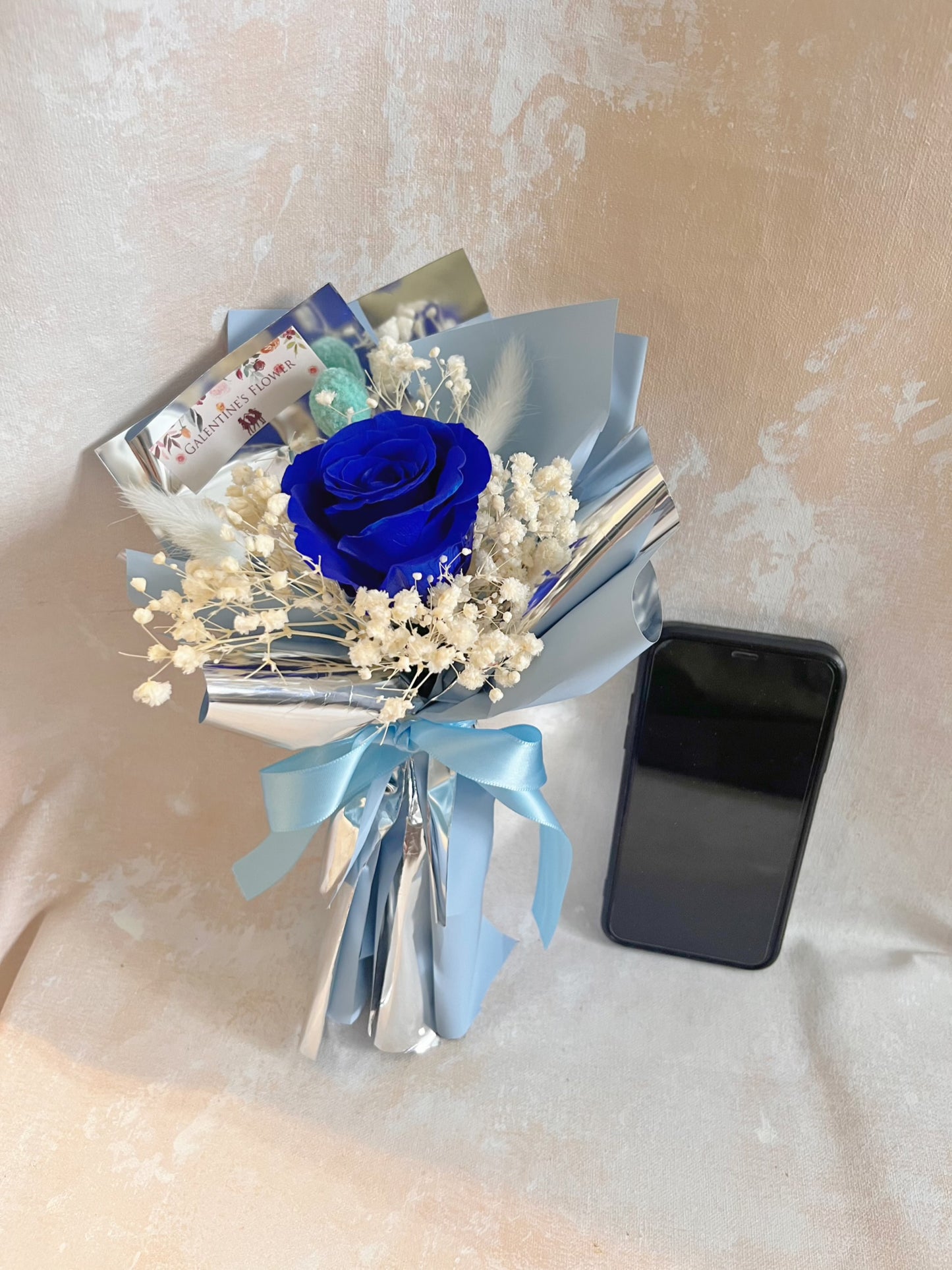 典雅寳藍 單枝保鮮玫瑰小花束｜保鮮花 永生花 畢業花束 乾花