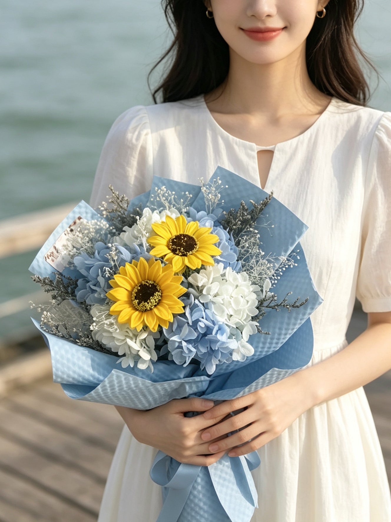 晴天大使 保鮮繡球 + 番梘太陽花 畢業花束 情人節花束 生日花束 中學 小學 幼稚園