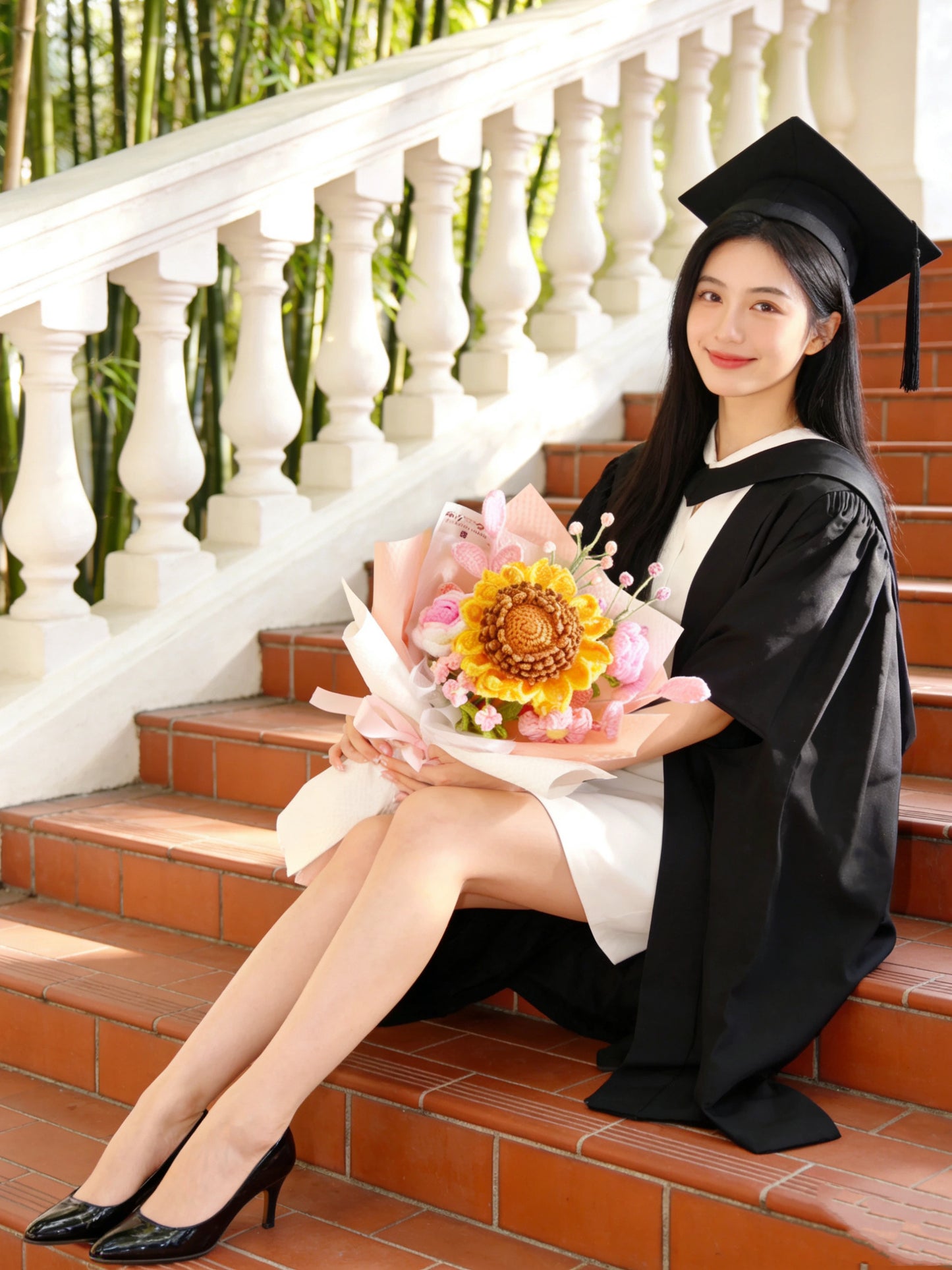 粉紅陽光 針織花束 太陽花 向日葵 畢業禮物 畢業花束 公仔 生日花束 中學 小學 幼稚園
