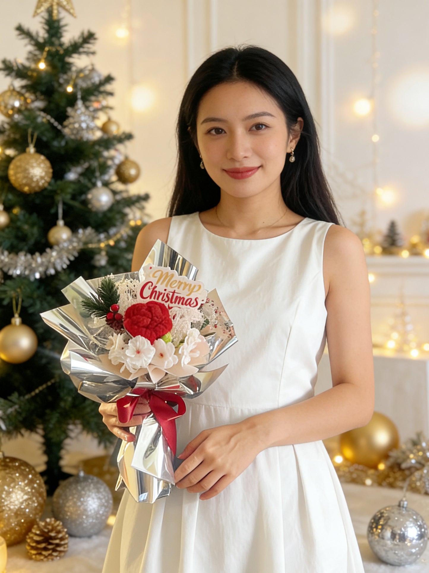 聖誕紅玫瑰針織花束 畢業禮禮物 畢業花束 公仔花束 生日花束 中學 小學 幼稚園